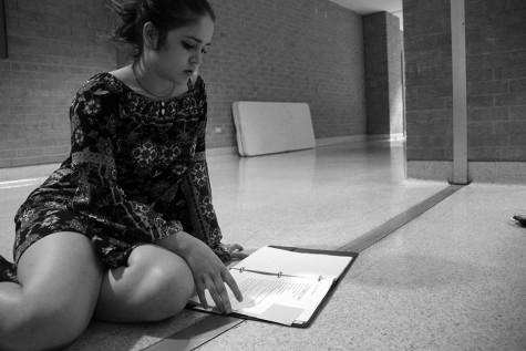 Senior-director Chloe Berlinger contemplating her script for "Dark Sonnets of the Lady" the night of her performance.