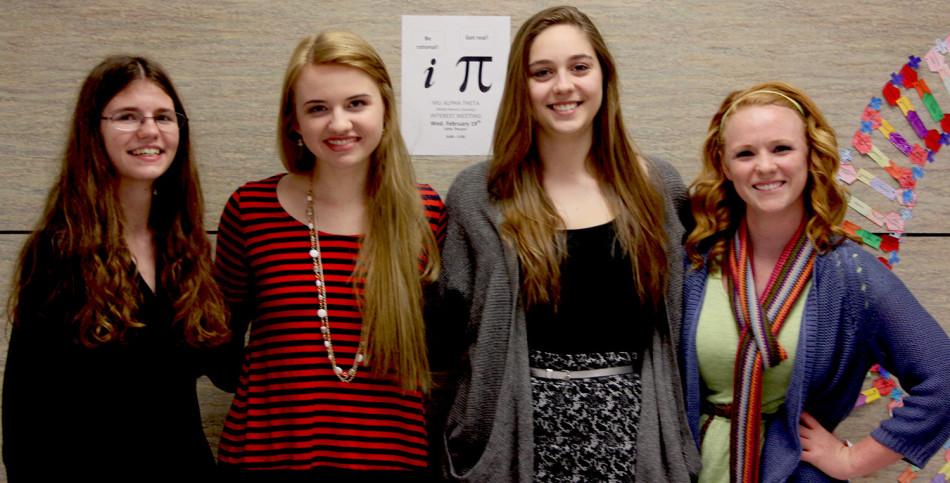 Mu Alpha Theta 2014 officers, from left to right: Vice President Kimberly Orr, Co-Presidents Claire Kyllonen and Sydney Platt, and Secretary Molly Aldred.