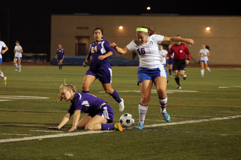 Senior holding mid Xhesika Ceka steals the ball from a Marble Falls defender