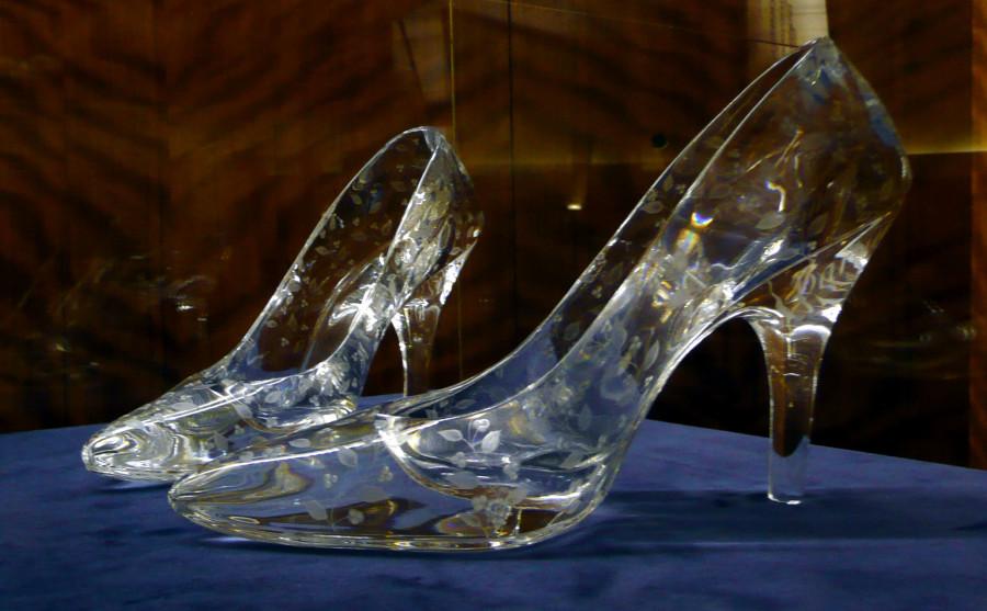 Glass slippers in the Cinderella Story.