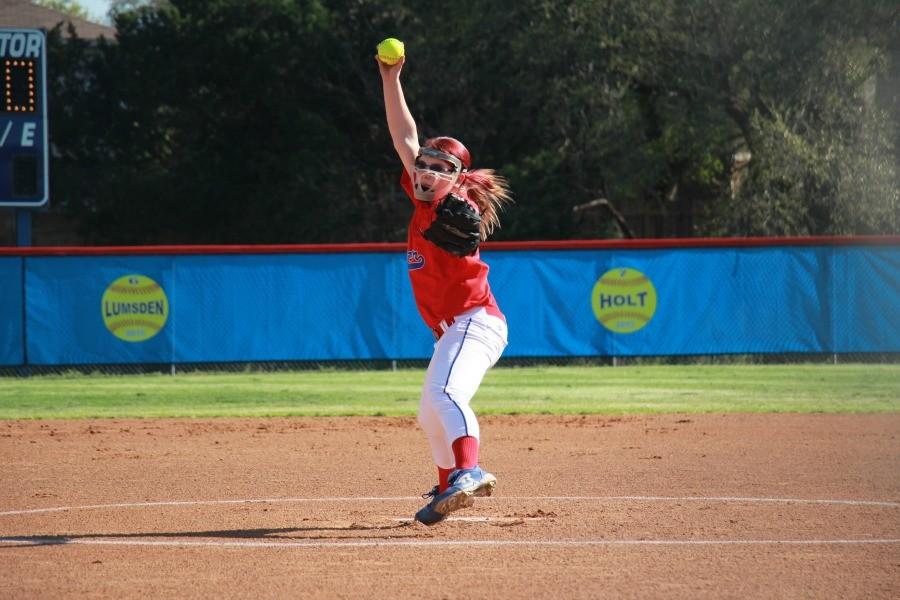 Freshman Lindsay Delvin throwing a pitch. Delvin's goal for next year is to earn the varsity pitching spot.