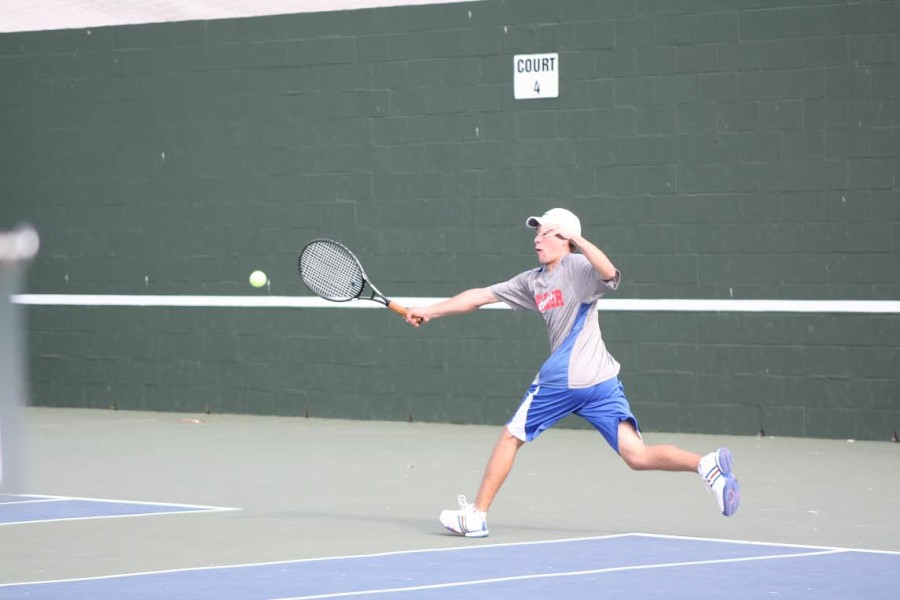 Senior Luis Farias hitting the ball against Round Rock. Their next match is at Taylor HS on August 27.
