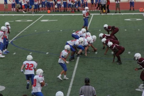 Freshman blue team lines up against Killeen Kangaroos on August 27th in Leo Buckley Stadium. The blue team would later lose the game to Killeen.