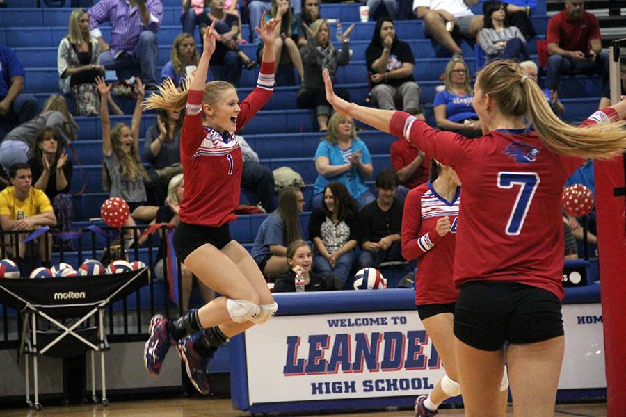 Senior Laurann Lane celebrating a score. The Lady Lions are known for getting very excited during their volleyball games.