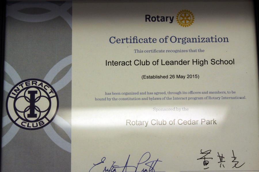 The certificate for the Rotary Club. The president of the club is senior Parker McCoy.