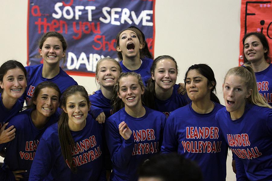 The Lady Lions varsity team before a game. While the team is composed of seniors, juniors and sophomores, they consider themselves a family.