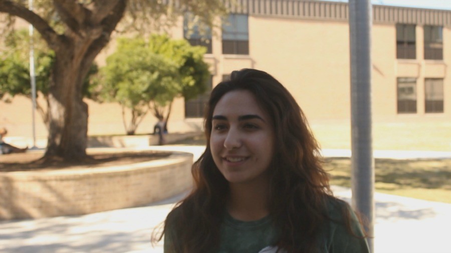 Senior Mariana Korioth saying what she is thankful for. The school celebrates Thanksgiving by offering thanksgiving meals on certain days.