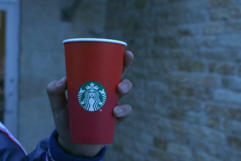 The new design of the Starbucks red cup. This sparked discussion on social media.
