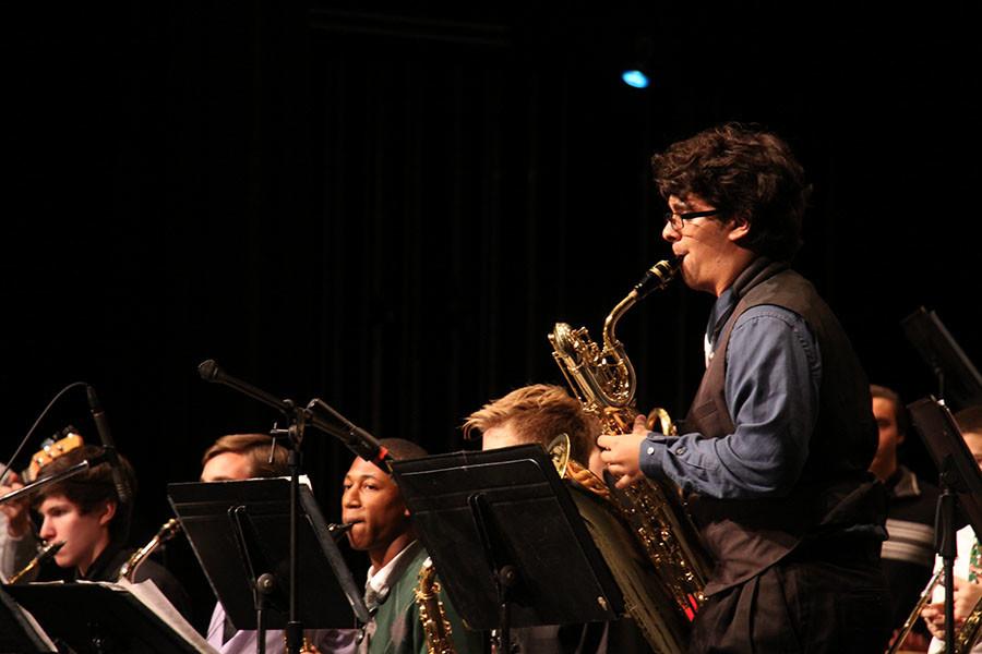 Junior Mitch Gilly playing a solo for Jazz Band. His solo was in Dont Lose the Blues.