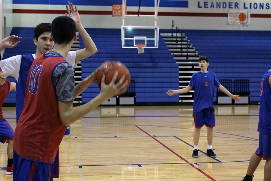 Junior Blane Smith blocking during practice. The boys are training for their next opponents, Marble Falls.