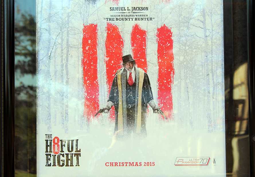 Movie poster for The Hateful Eight. Samuel L. Jackson stars or appears in nearly every Quentin Tarantino film.