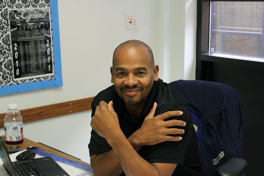 Curtis Jones in his classroom teaching AVID. He is also one of the Girls basketball coaches.