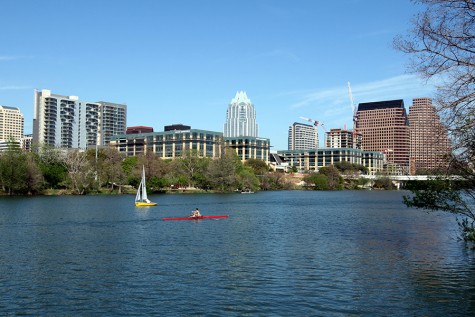 This is the view from the Lady Bird Lake trail. The trail circles the most of the lake and goes right past downtown.