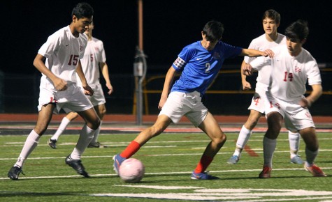 Senior Dallas Sullivan takes on Vista Ridge defenders. He was one of the assisters in the Georgetown game.