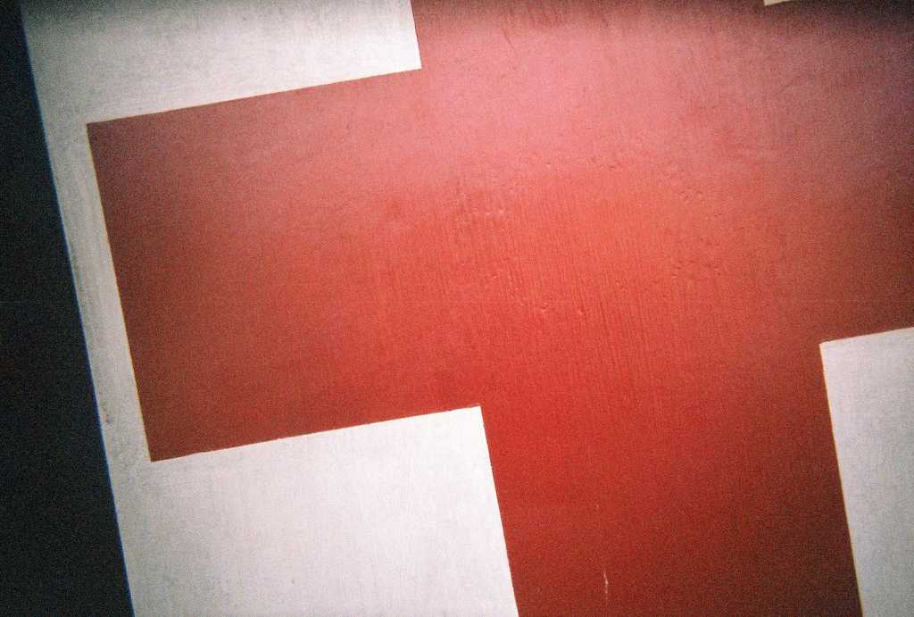 The traditional medical red cross. The medical center is expected to open in 2017.