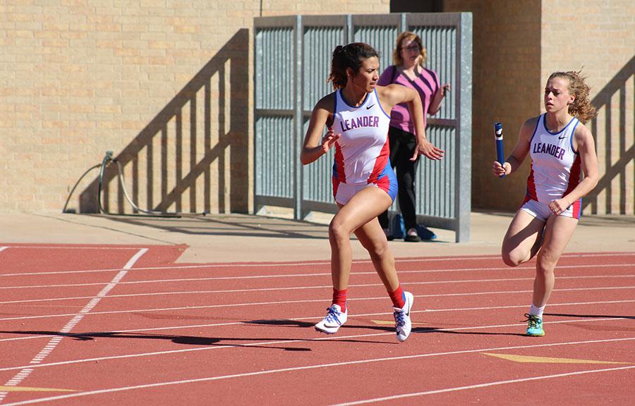 The 4X100 team competing at the Lion Relays. This is the third year in a row that this relays will be competing in Area for the Lady Lions.