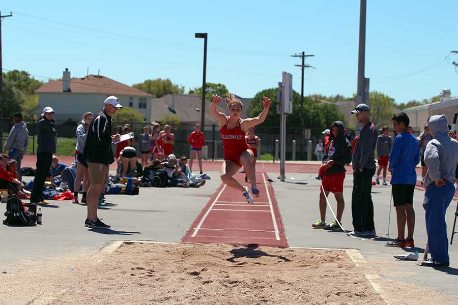 A jumper competes during the Lion Relays. Senior Pardes Larks and sophomore Busisiwe Banda were the only jumpers who competed at regionals.