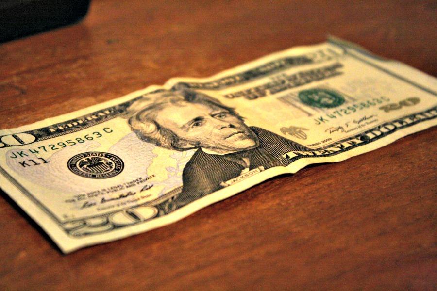 A twenty dollar bill with the seventh president of the United States, Andrew Jackson. He is soon to be joined on the piece of currency with Underground Railroad conductor and abolitionist Harriet Tubman.