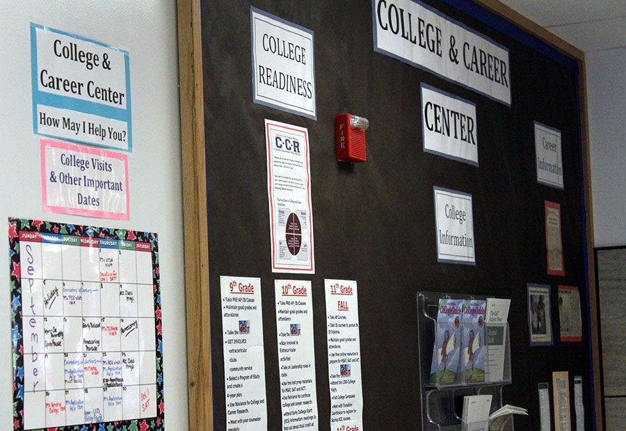 The college and career board outside of Melissa Woods office. Students can find the dates of the application help sessions on the calendar and sign up for them through the pride portal.
