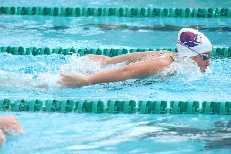 Senior Maja Milanovic swimming at the Georgetown-East view meet. This was the last district meet for the Lions swim team.