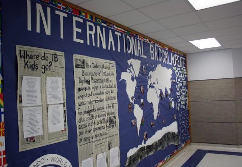 The IB wall outside of the nurse’s office covered with information. It has the names of the current seniors in IB and where previous candidates have gone to college.