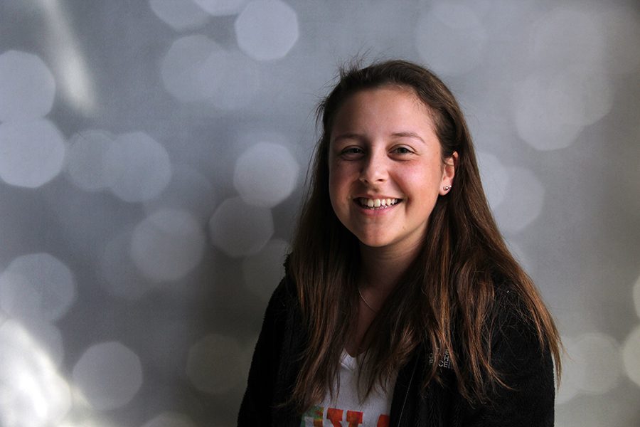 Freshman Emily Castillo participates in theatre and plays tennis.  She was diagnosed with Leukemia when she was three years old, but is healthy and happy now.
