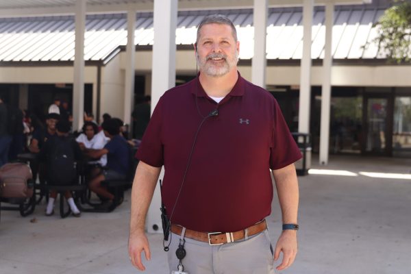 The courtyard sports a new AP after Devin Eatmon's promotion from Advanced Placement World History and Human Geography teacher. Eatmon is characterized by his sense of humor and desire to help those around him. "[I aim to] make Leander High School even better," Eatmon said.