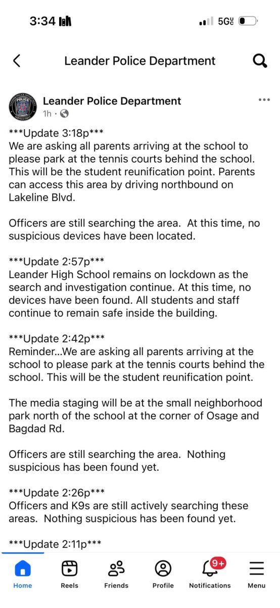 Screenshots of updates sent out from Leander Police Department.